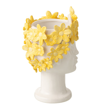 Pot de fleurs Dame Fleurs Céramique Blanc/Jaune J-Line