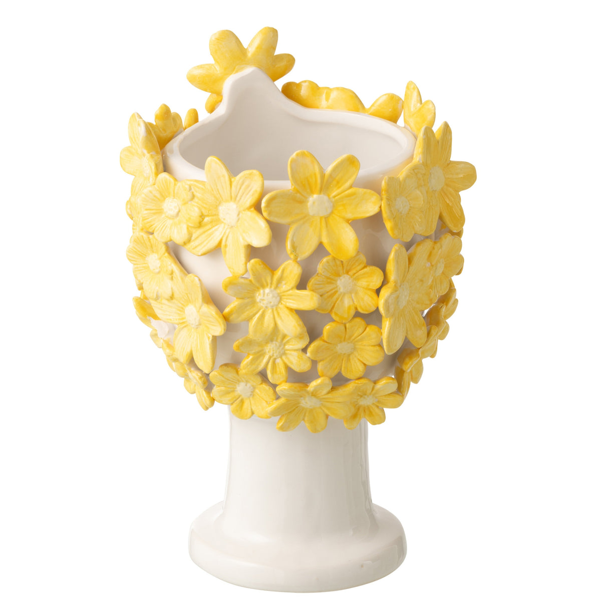 Pot de fleurs Dame Fleurs Céramique Blanc/Jaune J-Line