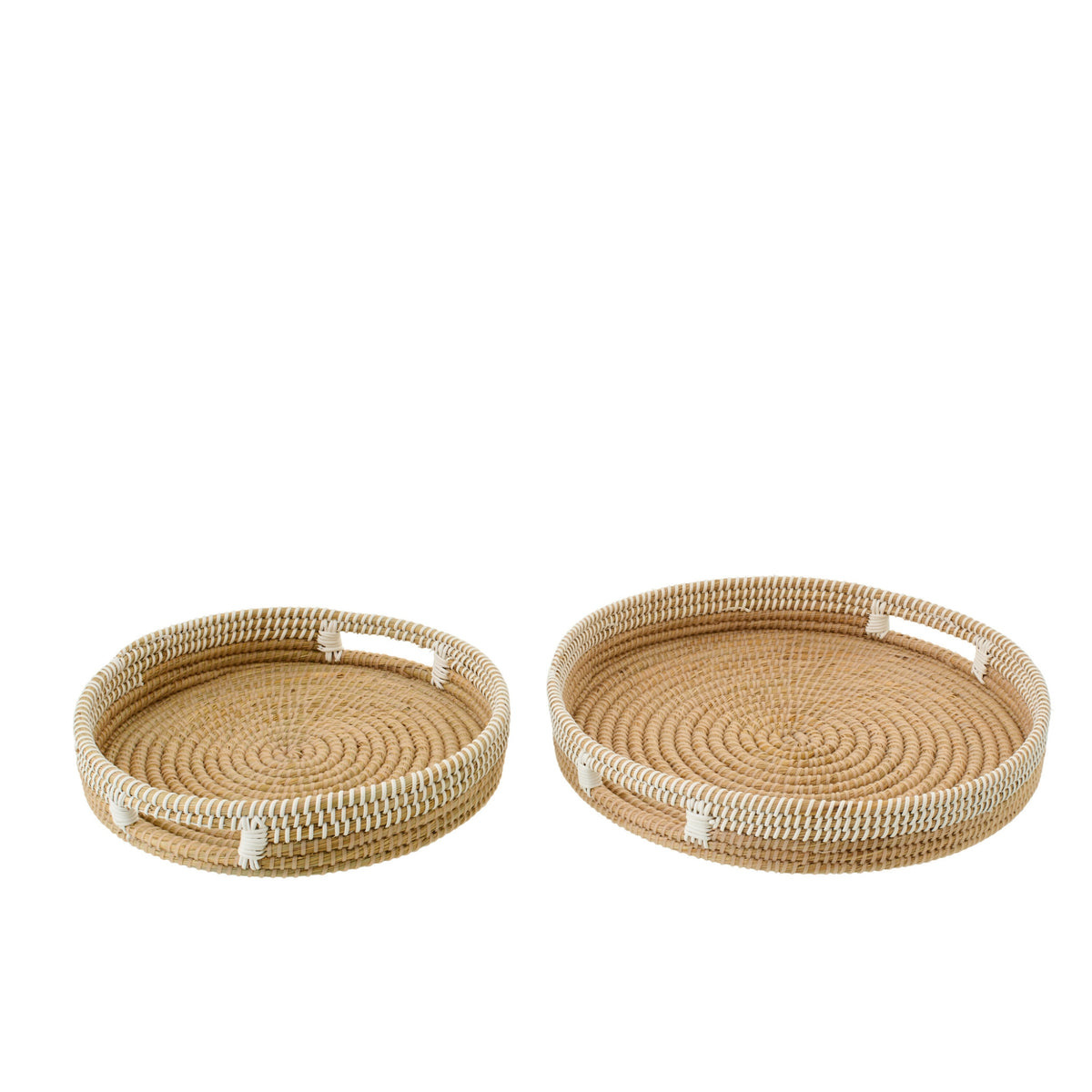Lot de 2 plateaux décoratifs en osier naturel/blanc J-Line