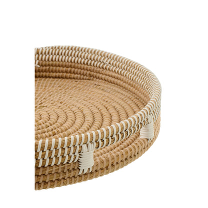 Lot de 2 plateaux décoratifs en osier naturel/blanc J-Line