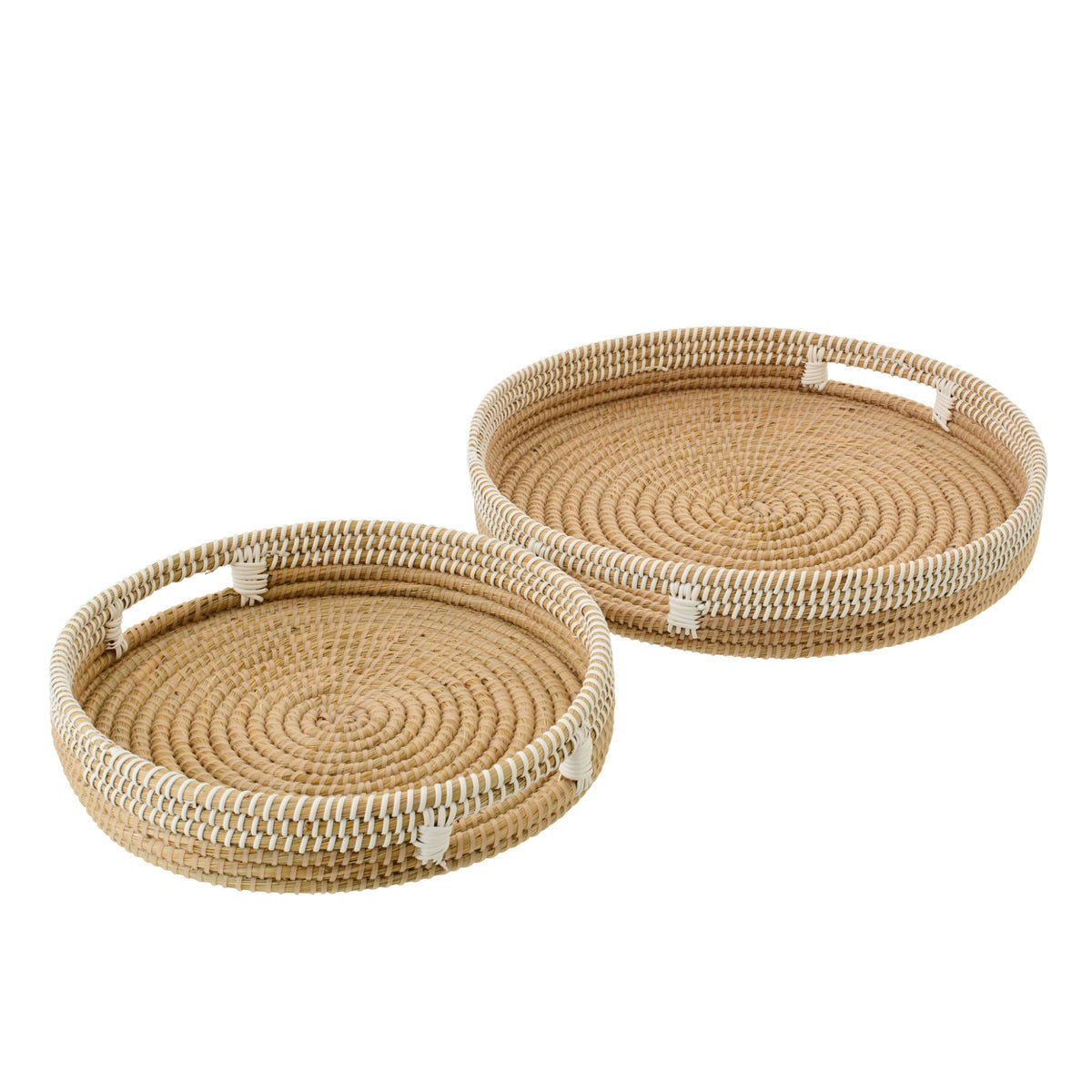 Lot de 2 plateaux décoratifs en osier naturel/blanc J-Line