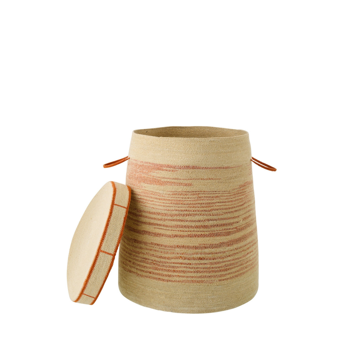 Panier Avec Poignée + Couvercle Rayé Jute Naturel/Orange Foncé J-Line