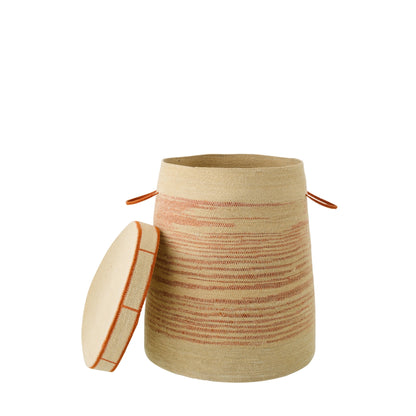 Panier Avec Poignée + Couvercle Rayé Jute Naturel/Orange Foncé J-Line
