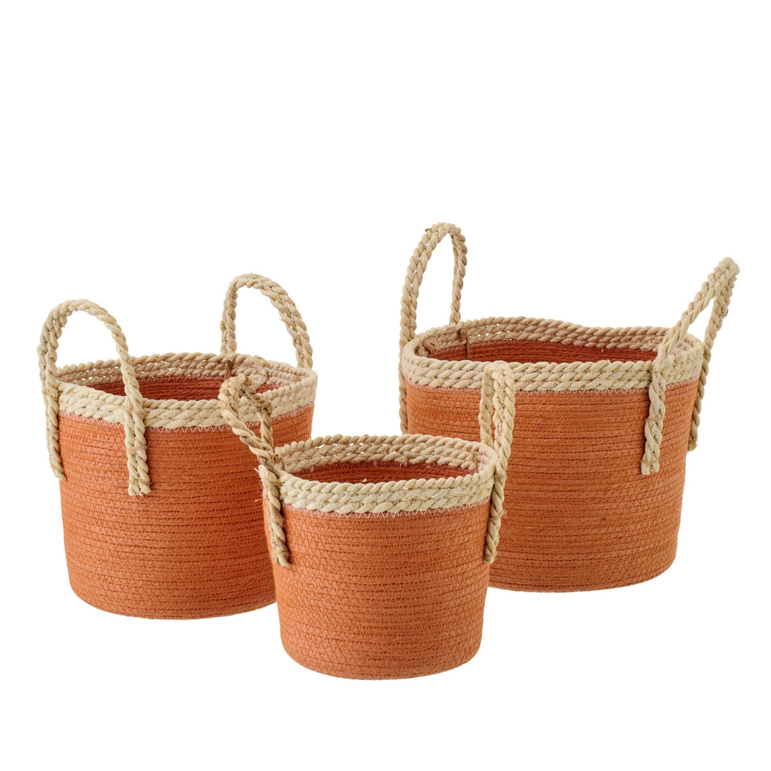 Lot de 3 paniers avec poignées en papier orange foncé/naturel J-Line