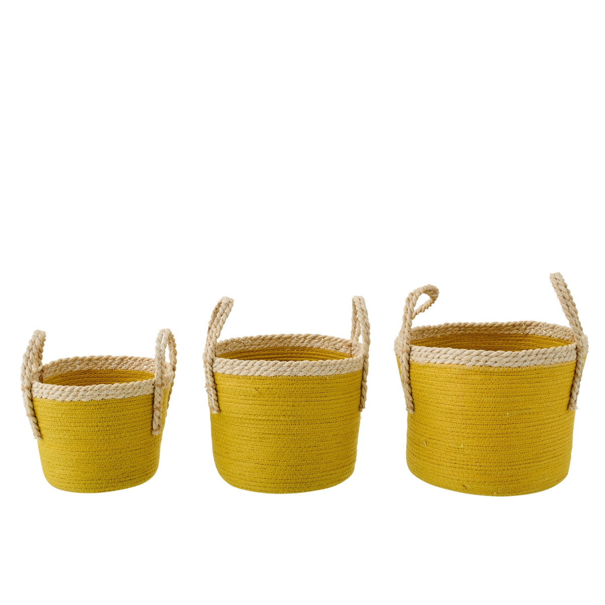 Lot de 3 paniers avec poignées en papier jaune moutarde/naturel J-Line