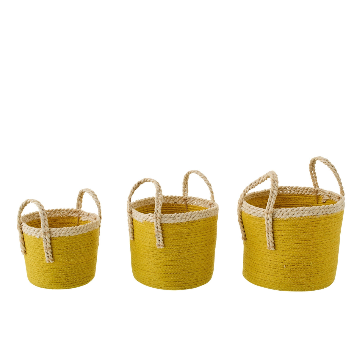 Lot de 3 paniers avec poignées en papier jaune moutarde/naturel J-Line