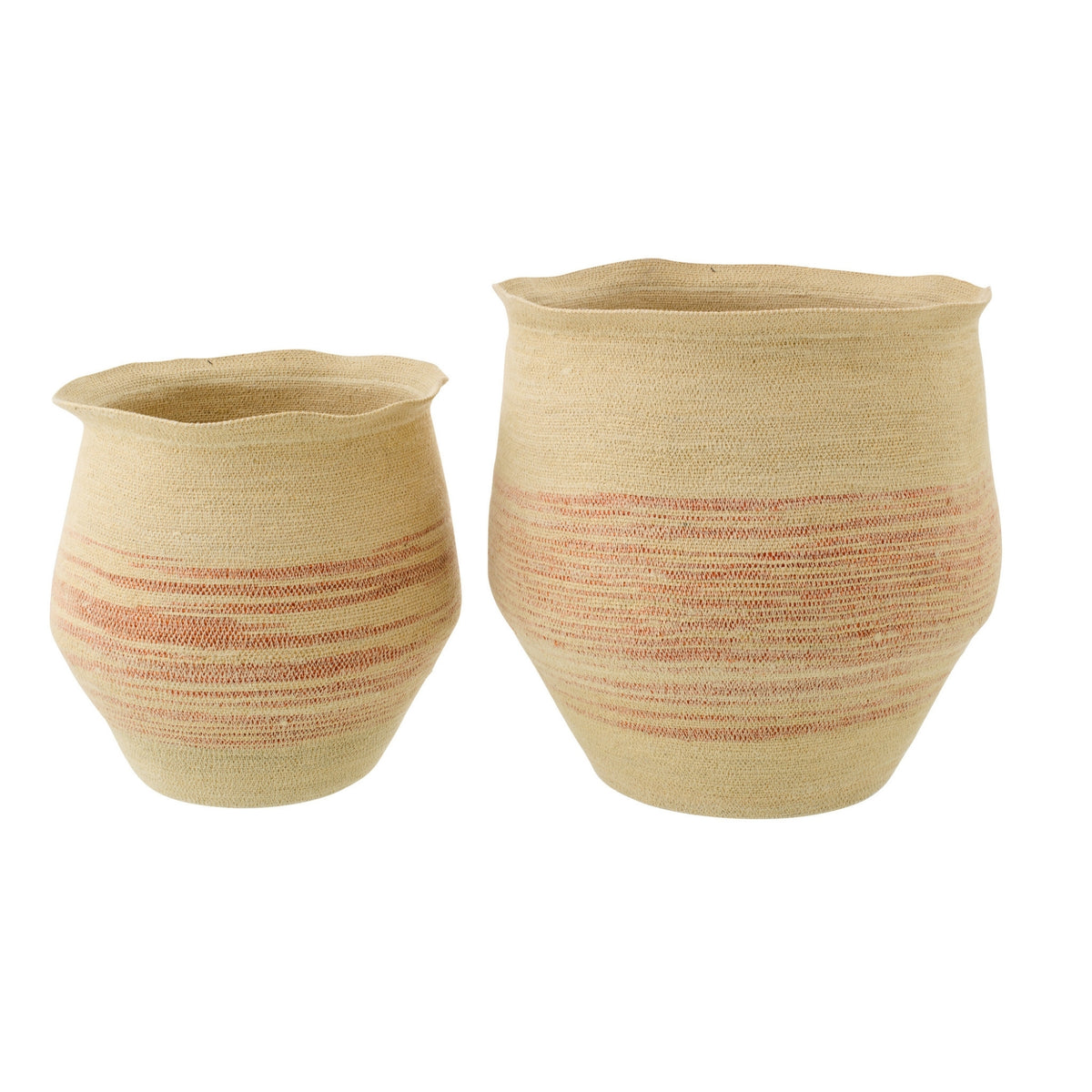 Lot de 2 Paniers en Jute Rayé Naturel/Orange Foncé J-Line
