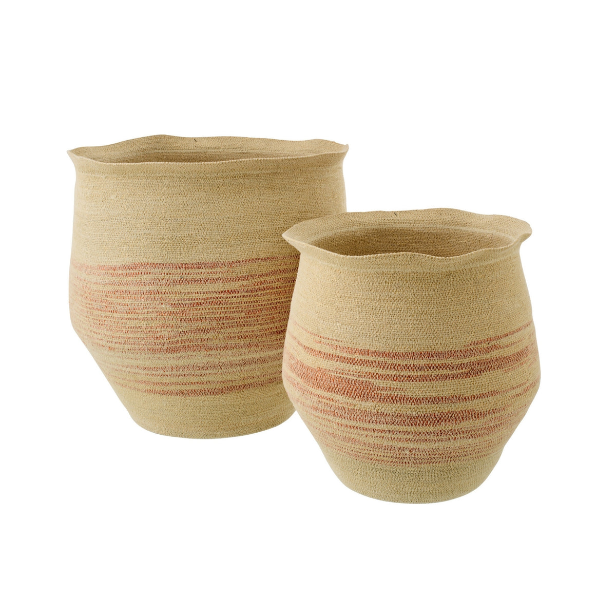 Lot de 2 Paniers en Jute Rayé Naturel/Orange Foncé J-Line