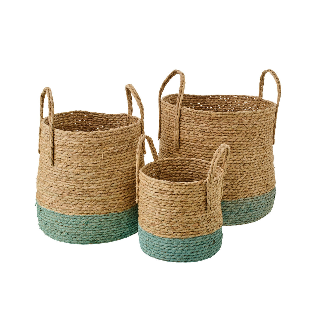 Lot de 3 paniers avec anses, bordure naturel/gris-vert J-Line
