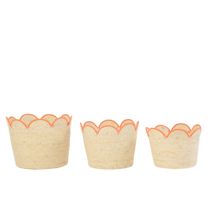 Lot de 3 paniers fleurs de maïs naturel/orange J-Line
