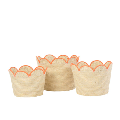 Lot de 3 paniers fleurs de maïs naturel/orange J-Line