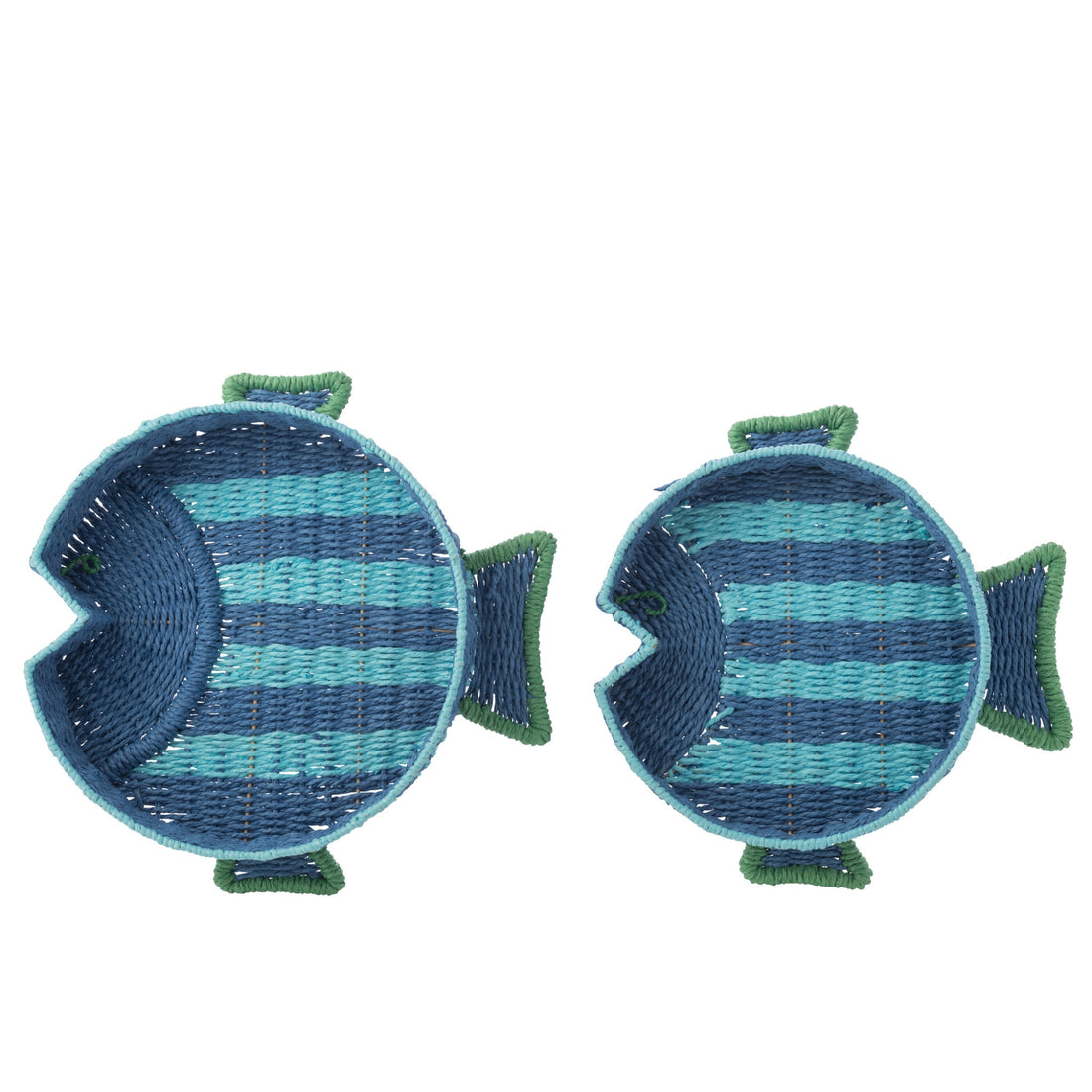 Plateau décoratif poisson en papier rayé bleu foncé/vert émeraude, lot de 2 J-Line
