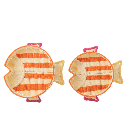 Plateau décoratif poisson rayé en papier multicolore, lot de 2 J-Line