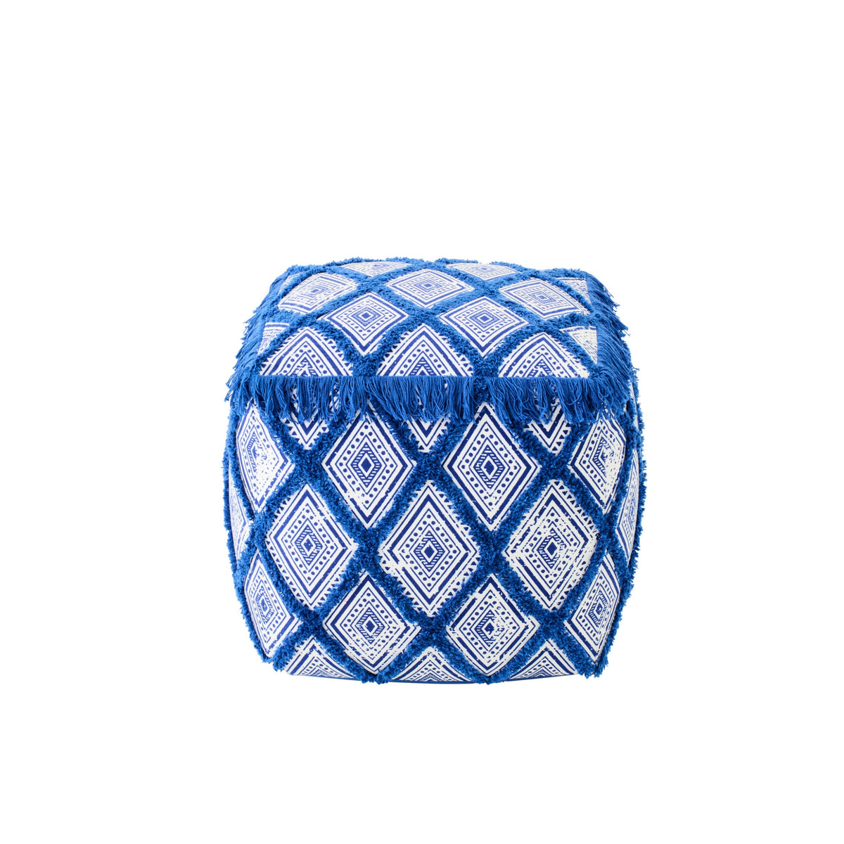 Pouf Motif Oriental Coton Bleu/Blanc J-Line