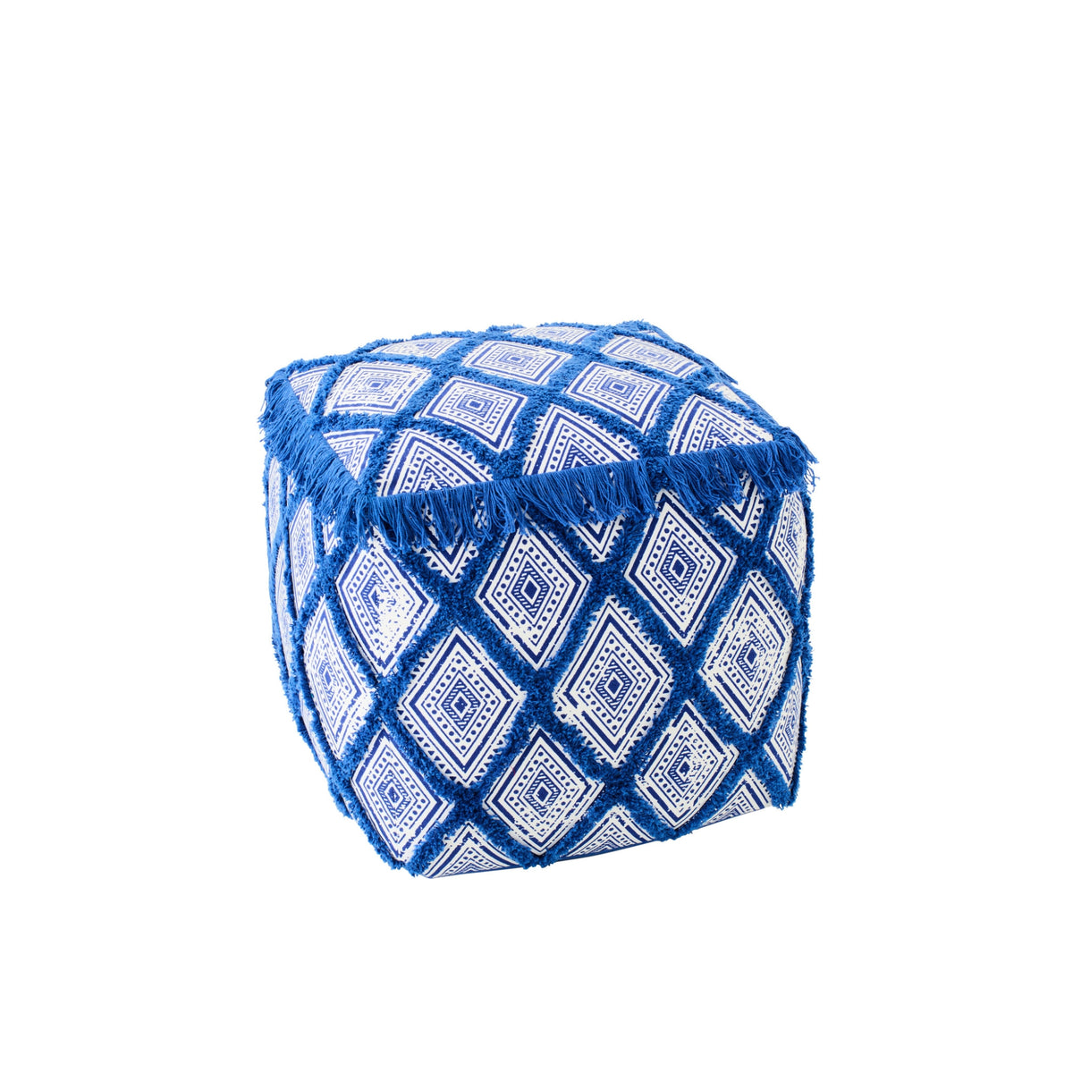 Pouf Motif Oriental Coton Bleu/Blanc J-Line
