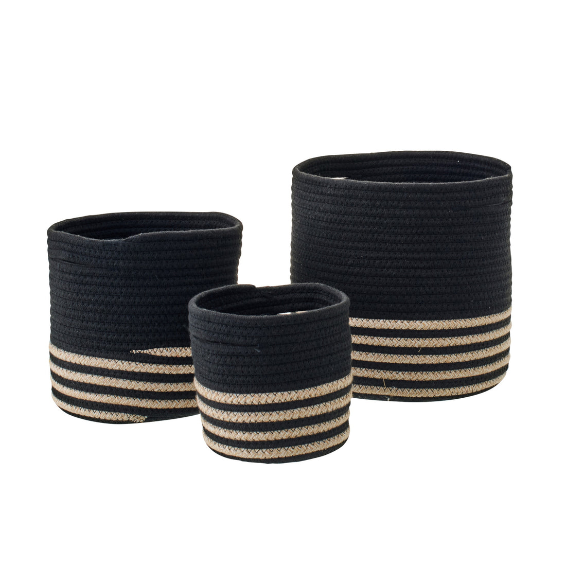 Lot de 3 Paniers en Polyester Rayé Noir/Beige J-Line