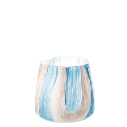 Photophore en verre rayé bleu azur/blanc, petit modèle J-Line