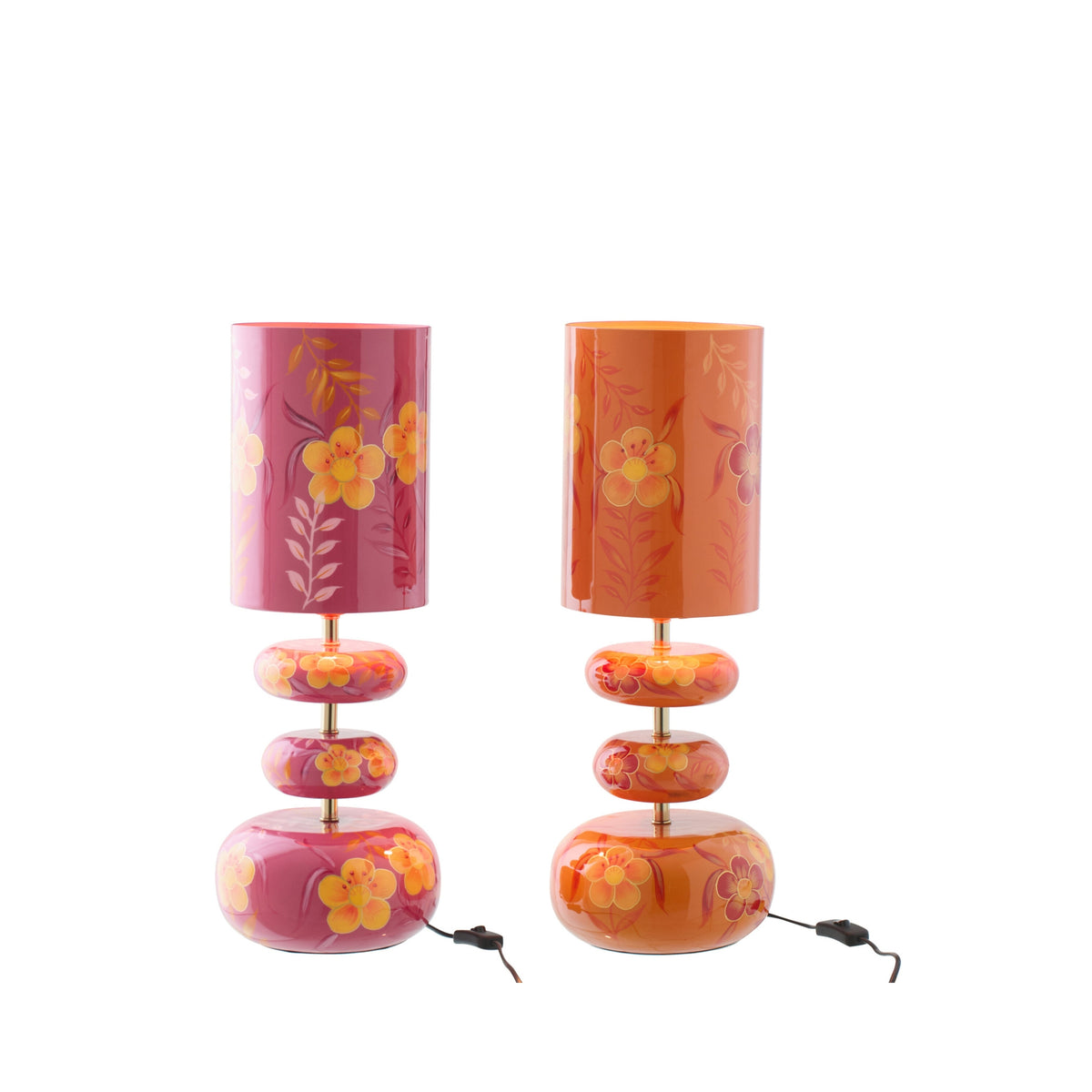 Lampe Fleurs Métal Rose/Orange Assortiment De 2 J-Line