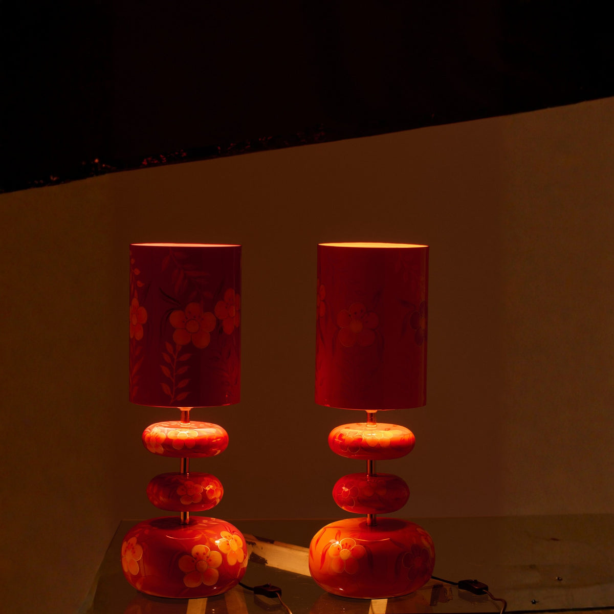 Lampe Fleurs Métal Rose/Orange Assortiment De 2 J-Line