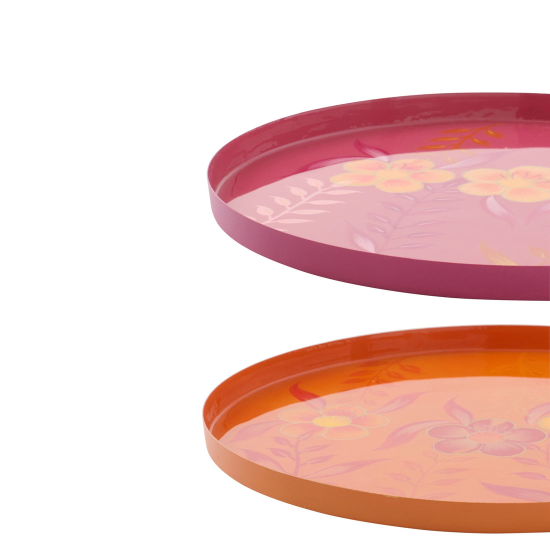 Plateau décoratif fleurs métal rose/orange assortiment de 2 J-Line