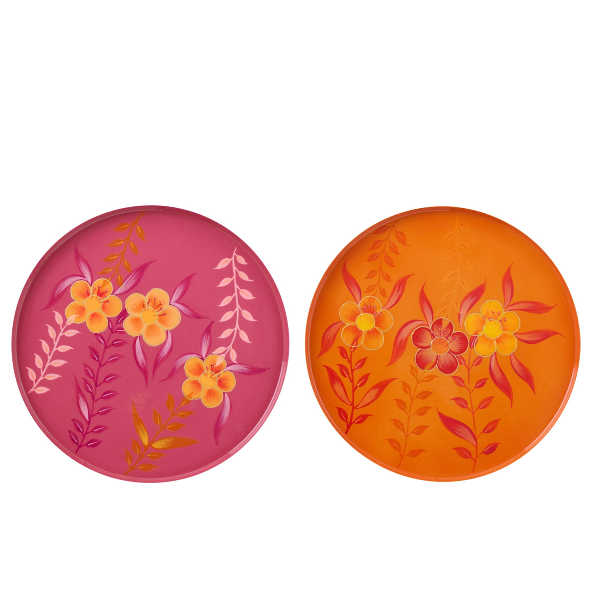 Plateau décoratif fleurs métal rose/orange assortiment de 2 J-Line