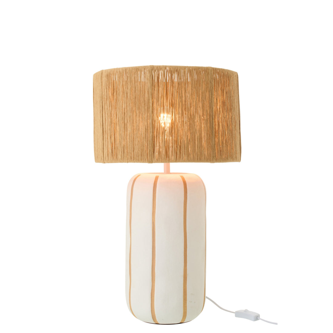 Lampe de table en céramique rayée Naturel/Blanc Large J-Line