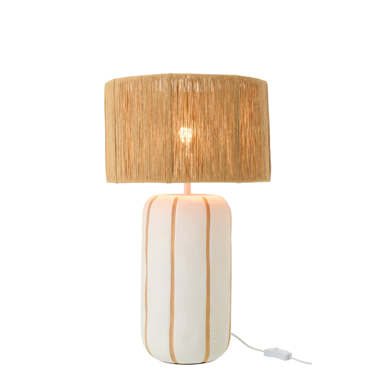 Lampe de table en céramique rayée Naturel/Blanc Large J-Line