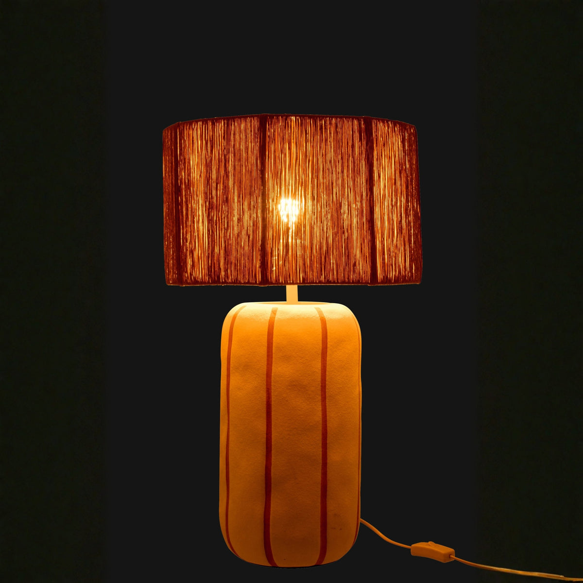 Lampe de table en céramique rayée Naturel/Blanc Large J-Line