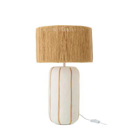 Lampe de table en céramique rayée Naturel/Blanc Large J-Line