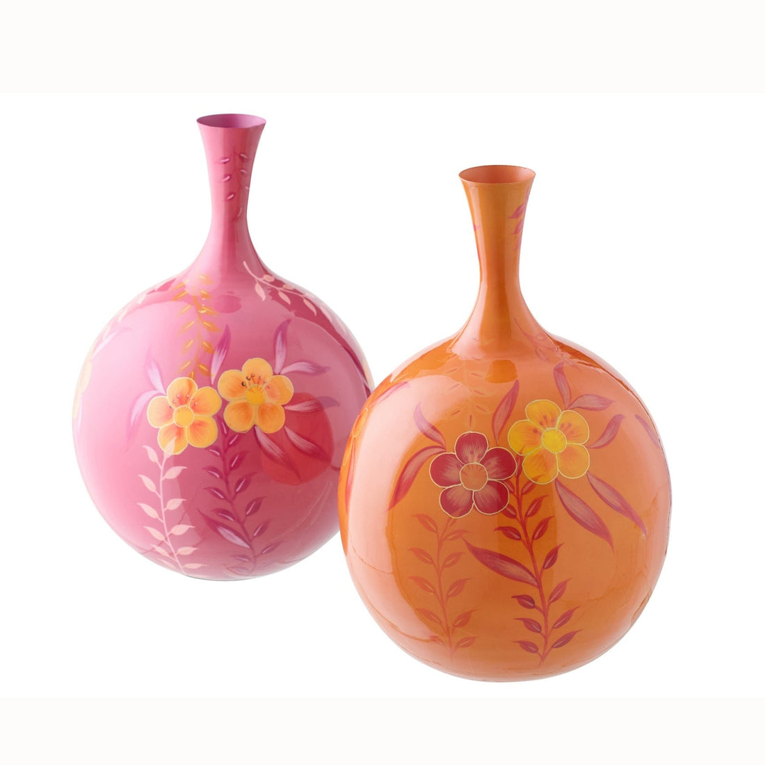 Vase à fleurs en métal rose/orange, assortiment de 2, J-Line