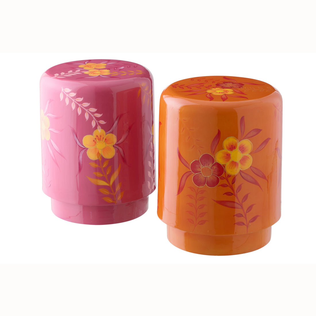 Tabouret Fleurs Métal Rose/Orange Assortiment De 2 J-Line