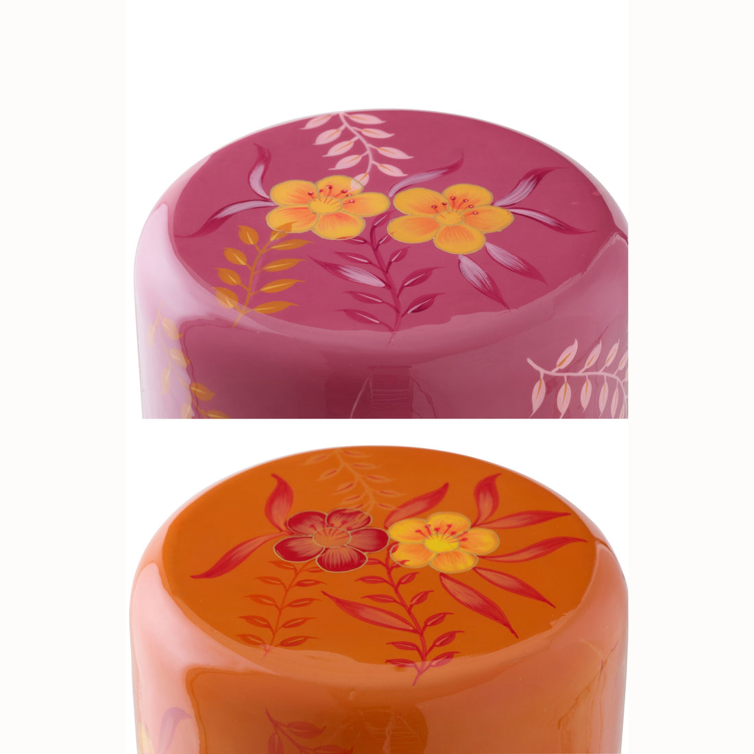 Tabouret Fleurs Métal Rose/Orange Assortiment De 2 J-Line