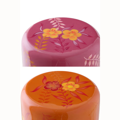 Tabouret Fleurs Métal Rose/Orange Assortiment De 2 J-Line