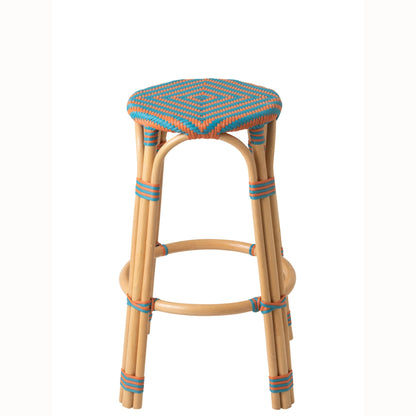 Tabouret de jardin géométrique rond en rotin orange/turquoise J-Line