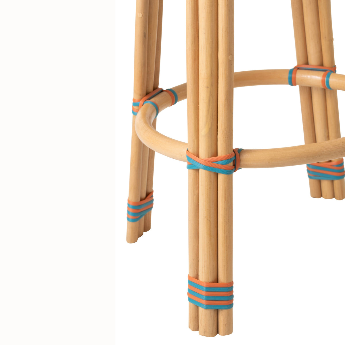 Tabouret de jardin géométrique rond en rotin orange/turquoise J-Line
