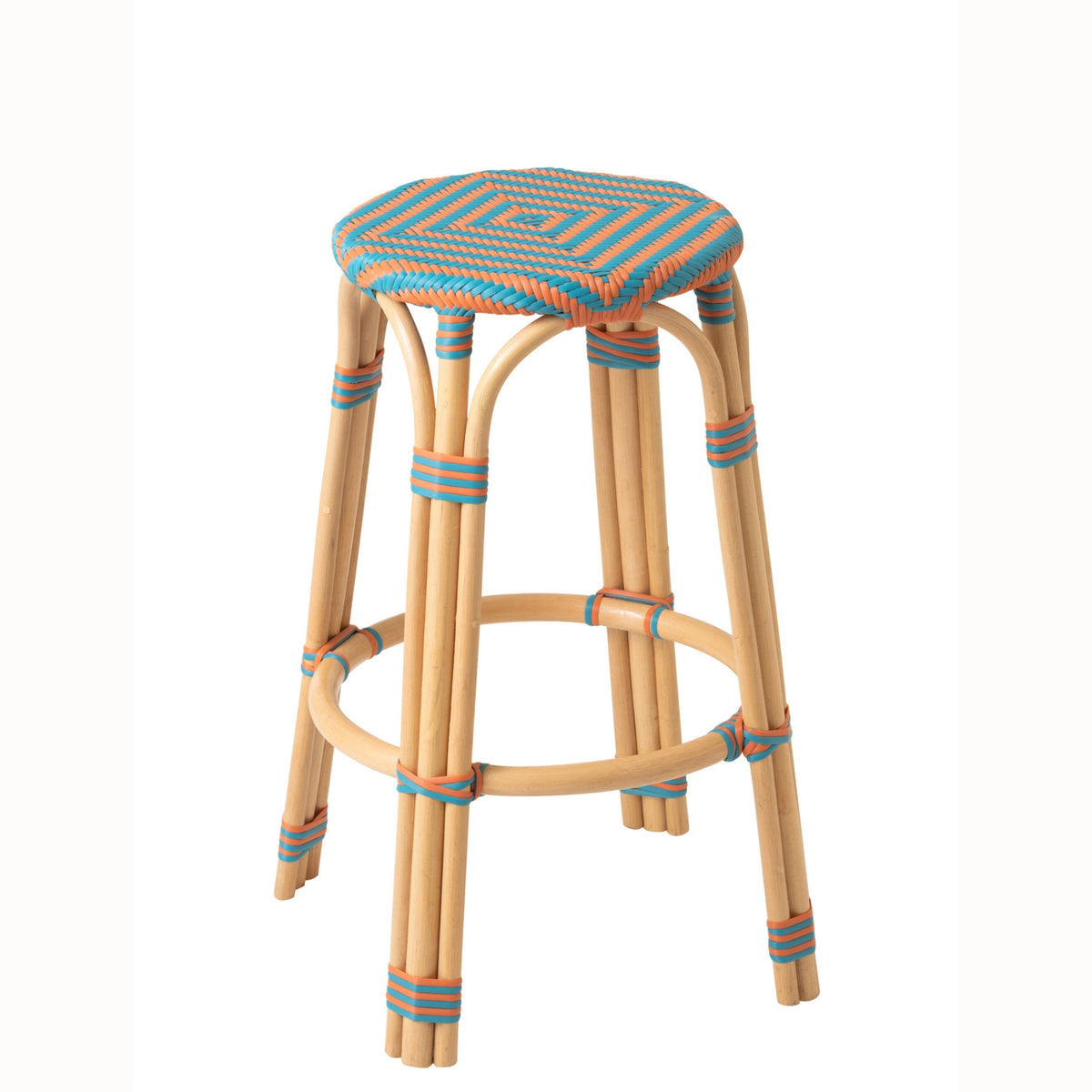 Tabouret de jardin géométrique rond en rotin orange/turquoise J-Line