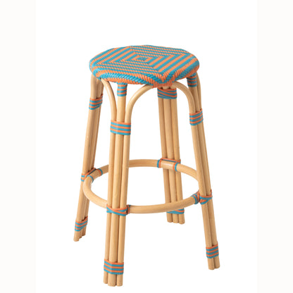 Tabouret de jardin géométrique rond en rotin orange/turquoise J-Line
