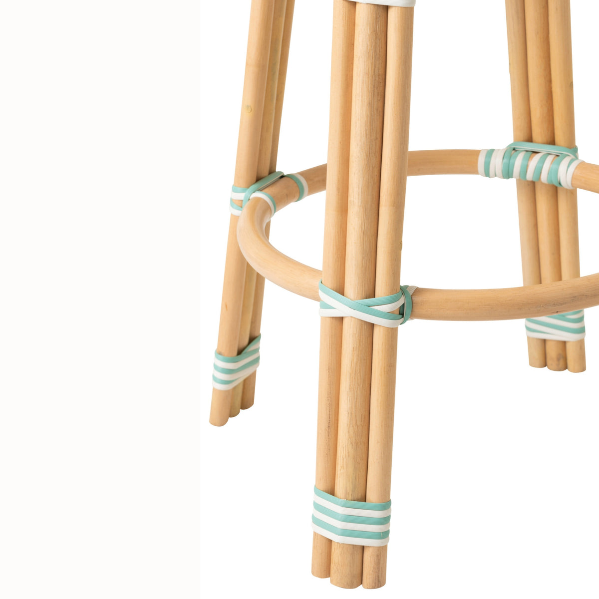 Tabouret de jardin géométrique rond en rotin bleu clair/blanc J-Line
