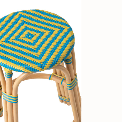 Tabouret de jardin Geo Rond Rotin Jaune/Bleu azur J-Line