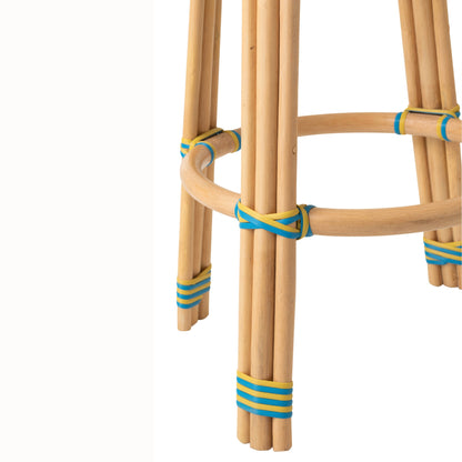 Tabouret de jardin Geo Rond Rotin Jaune/Bleu azur J-Line