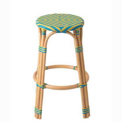 Tabouret de jardin Geo Rond Rotin Jaune/Bleu azur J-Line