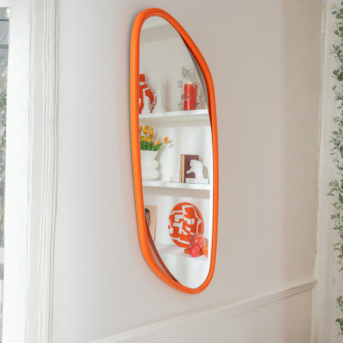 Miroir mural irrégulier MDF/peinture orange J-Line