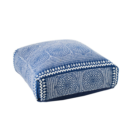 Pouf Mosaïque Coton Bleu/Blanc J-Line
