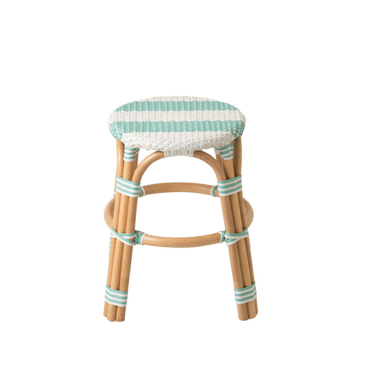 Tabouret en rotin rayé bleu clair/blanc J-Line