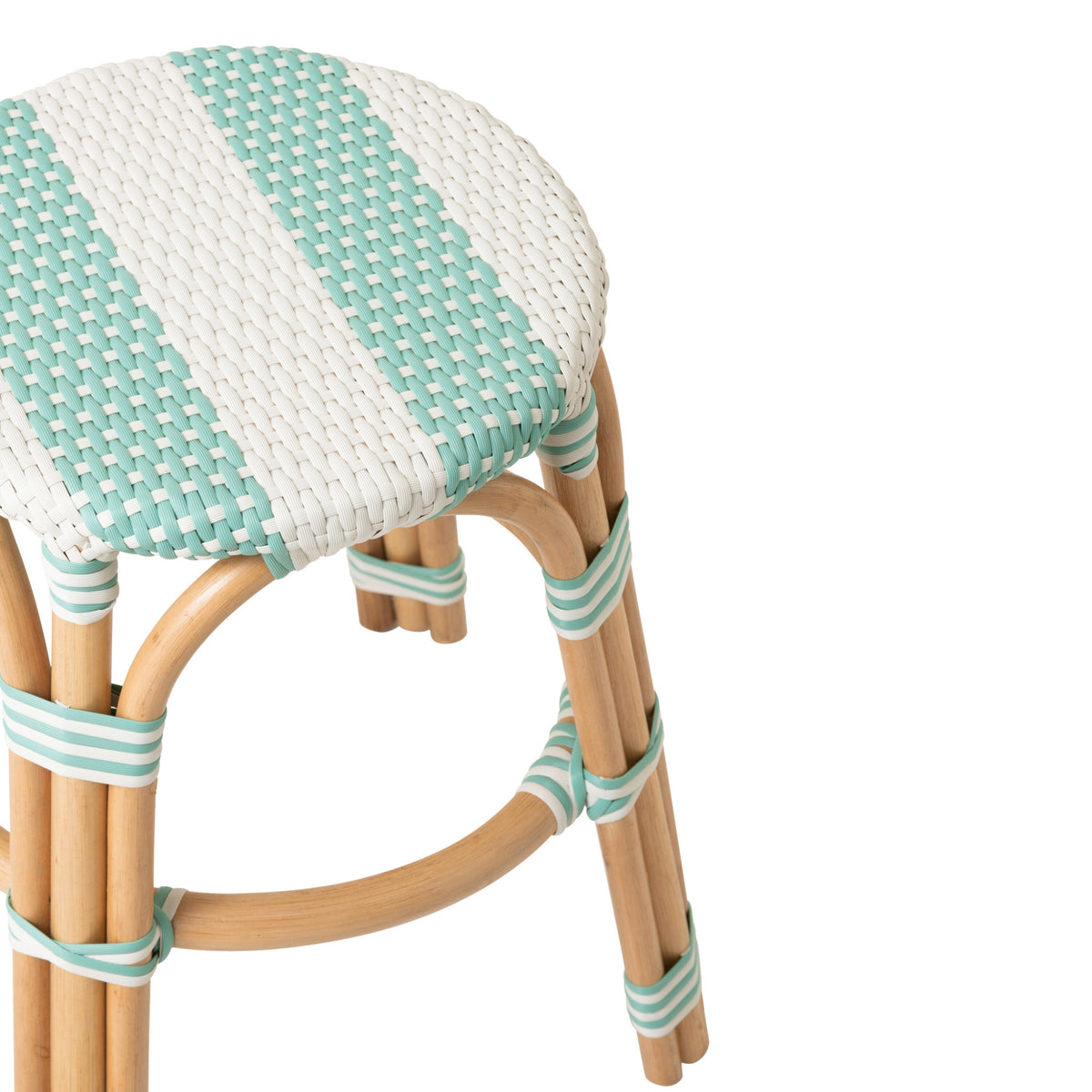 Tabouret en rotin rayé bleu clair/blanc J-Line