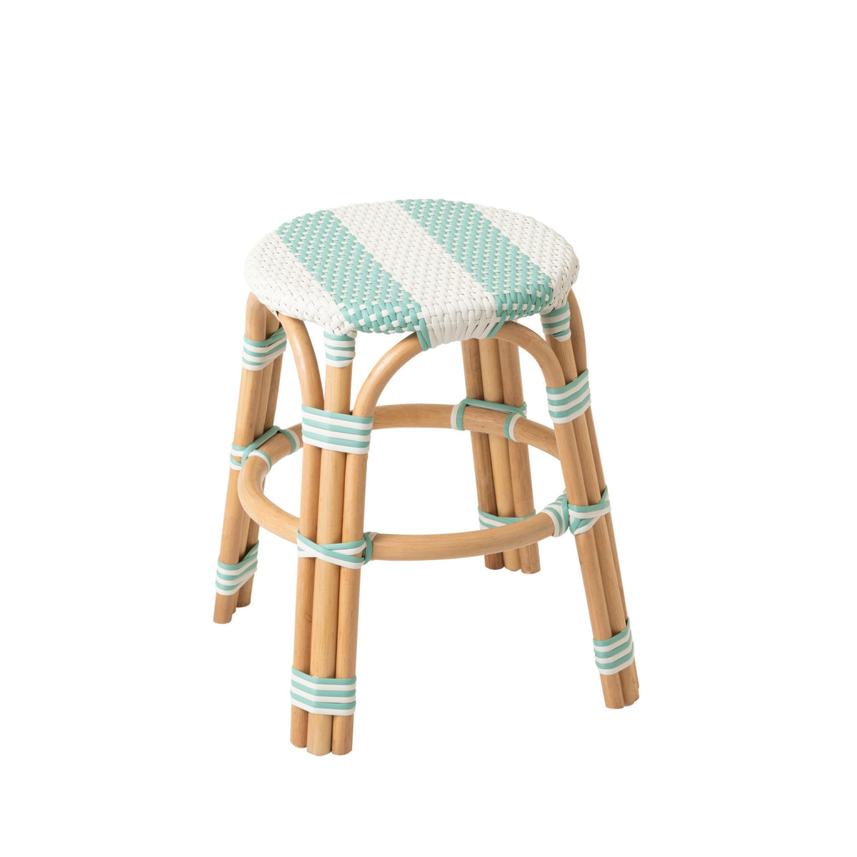 Tabouret en rotin rayé bleu clair/blanc J-Line