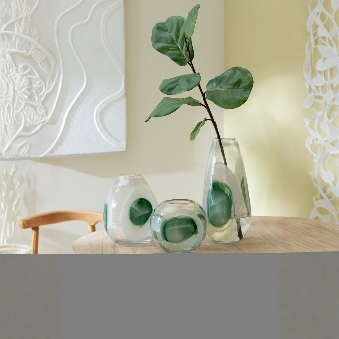 Vase Livy Verre Vert/Blanc/Transparent Moyen Ø20,5xH25,5cm J-Line