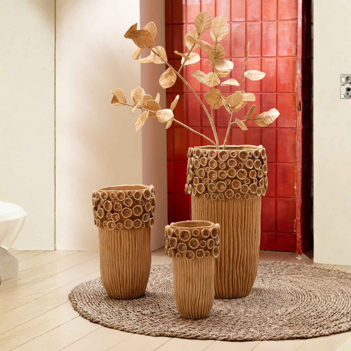 Vase Corail Haut en Argile Ocre Petit L19,5xP18,5xH21,5cm J-Line