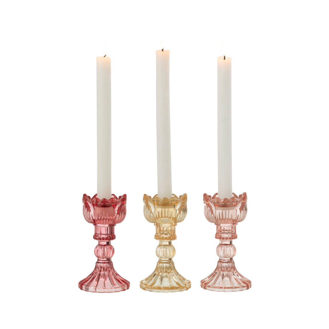 Lot de 3 bougeoirs Rose en verre chaud mix J-Line