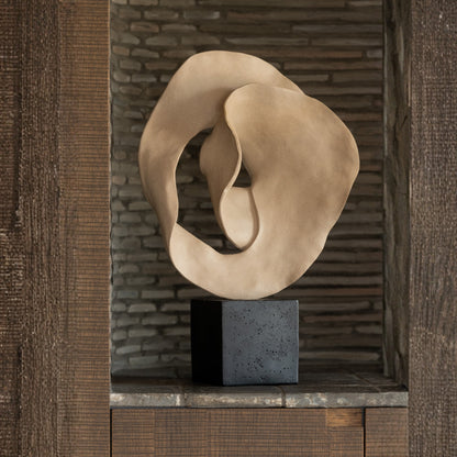 Déco Abstraite Sur Socle Résine Beige/Noir J-Line